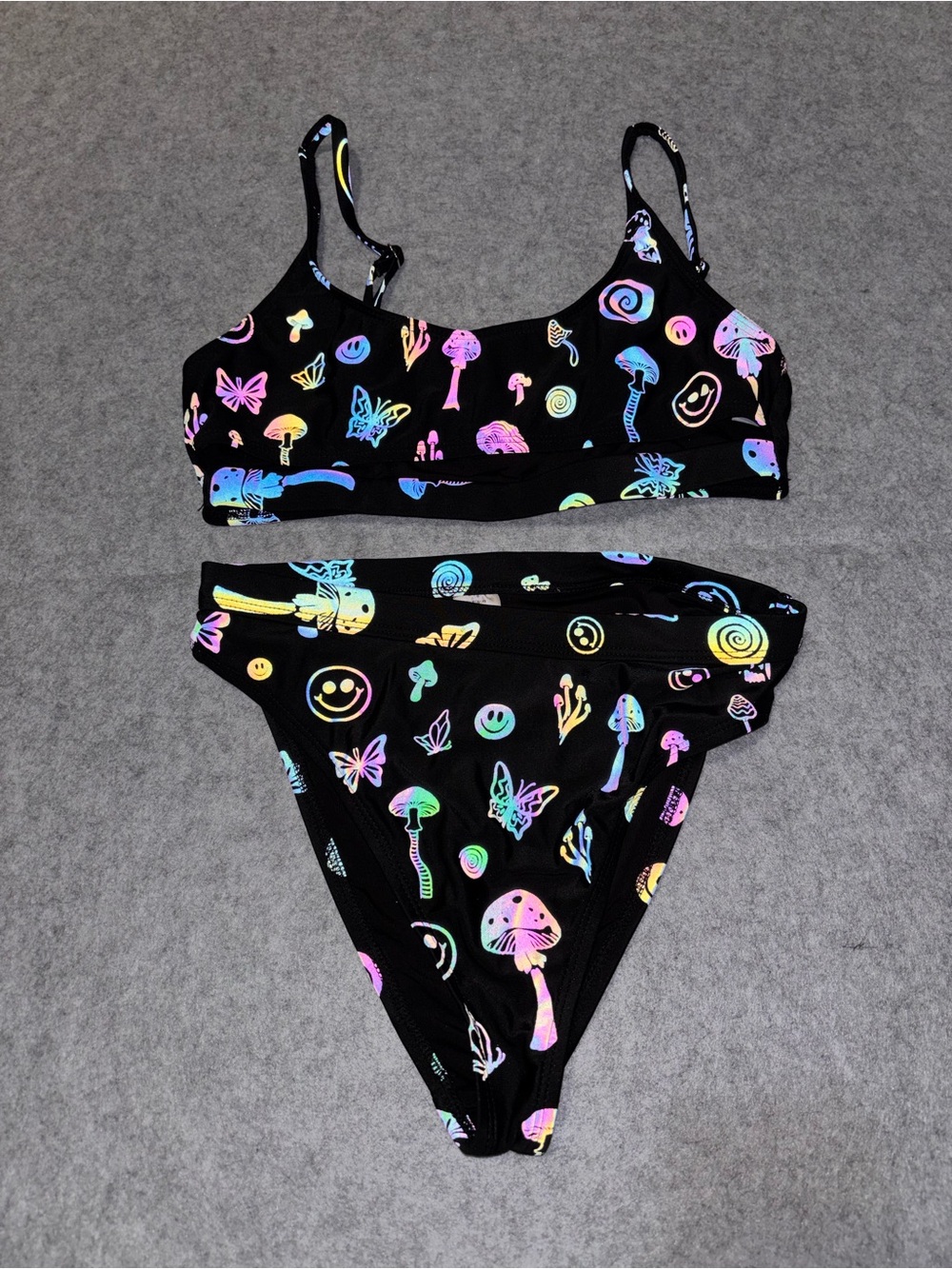 iHeartRaves Rainbow Reflective Mushroom Psychedelic Smiley Butterfly Trippy Rave